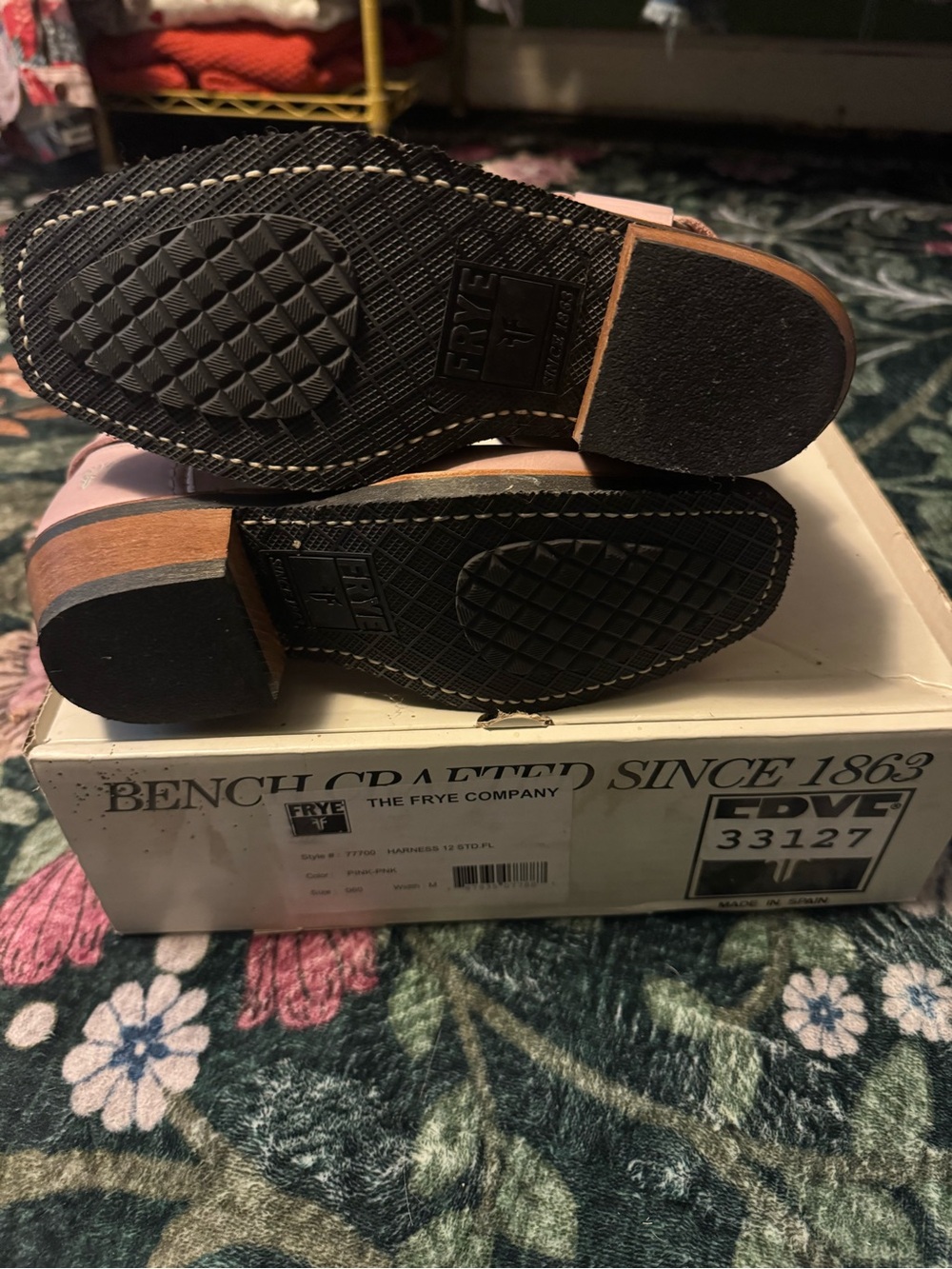 Frye Pink Leather Harness Booties with Cutout Floral Details - Picture 2 of 6